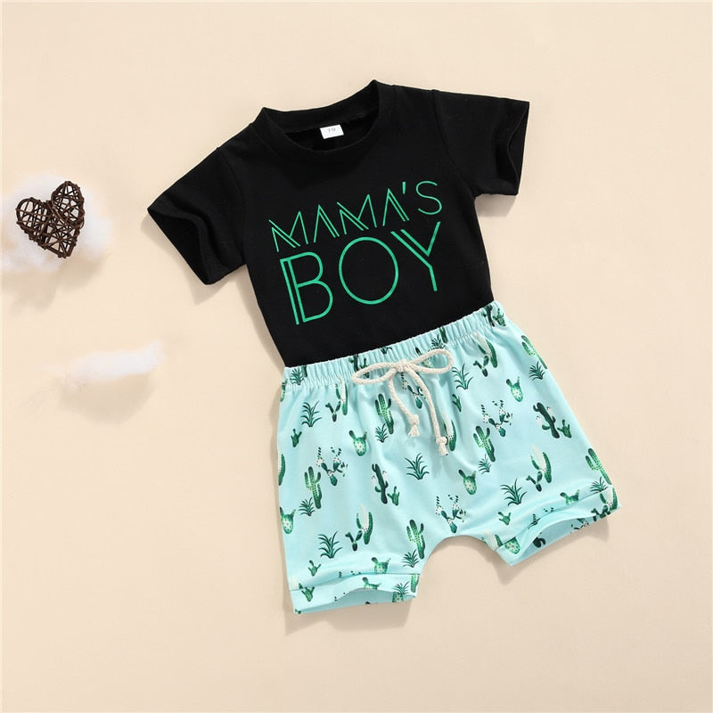 Summer Baby/ Toddler Boys Mint Beach Short Sleeve Top +Cactus/Pineapple Pattern Short sets