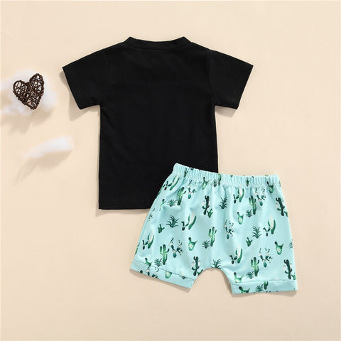 Summer Baby/ Toddler Boys Mint Beach Short Sleeve Top +Cactus/Pineapple Pattern Short sets