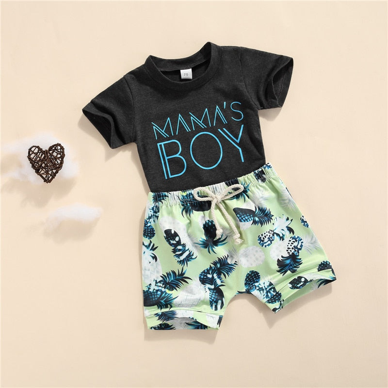 Summer Baby/ Toddler Boys Mint Beach Short Sleeve Top +Cactus/Pineapple Pattern Short sets
