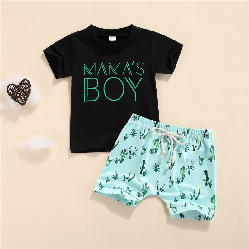 Summer Baby/ Toddler Boys Mint Beach Short Sleeve Top +Cactus/Pineapple Pattern Short sets