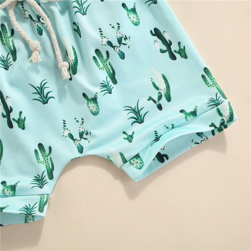 Summer Baby/ Toddler Boys Mint Beach Short Sleeve Top +Cactus/Pineapple Pattern Short sets