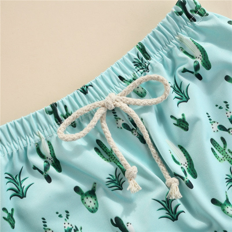 Summer Baby/ Toddler Boys Mint Beach Short Sleeve Top +Cactus/Pineapple Pattern Short sets