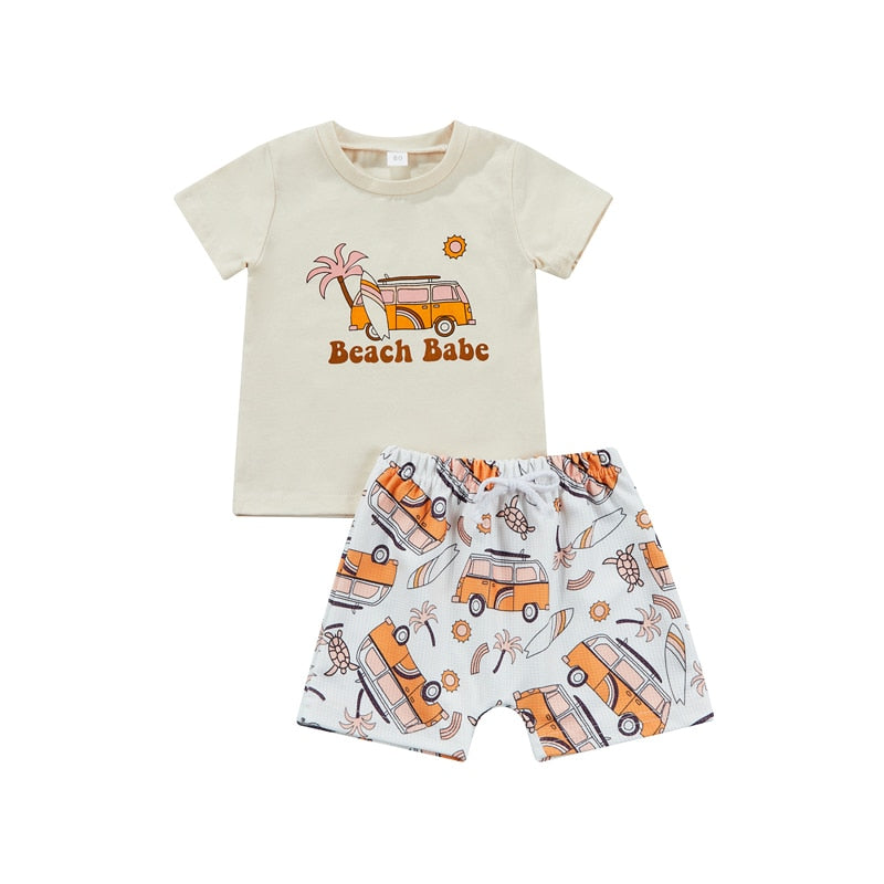 Toddler Baby Girls/ Boys Casual Beachwear Letter Print T-shirts Plaid Shorts
