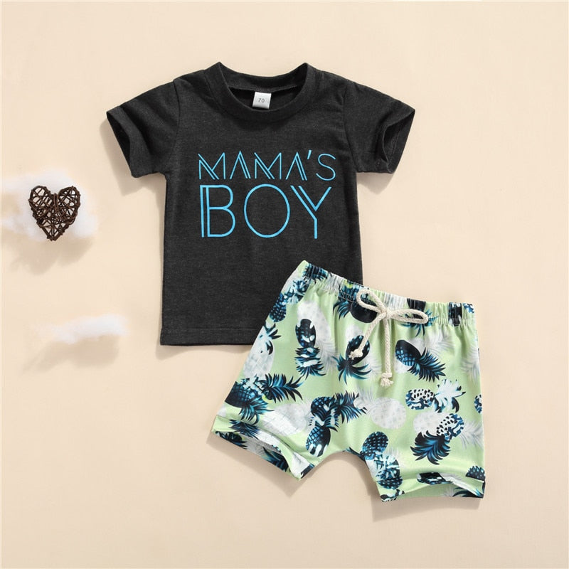 Summer Baby/ Toddler Boys Mint Beach Short Sleeve Top +Cactus/Pineapple Pattern Short sets