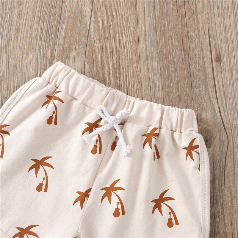 Summer Palms Trees  Boys 2pc Beachwear Cotton Set