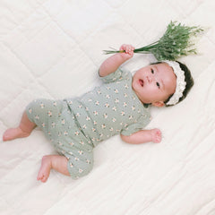 Lovely Little Girls Breathable 3pc Floral Sets Print Knitted Short Sleeve T-shirts+Shorts+Headband