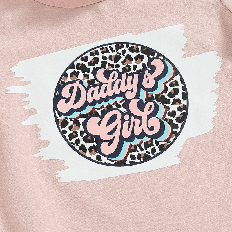 Children Girls Groovy Print Short Sleeve T-shirts+Leopard Print Flare Long Pants