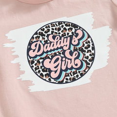 Children Girls Groovy Print Short Sleeve T-shirts+Leopard Print Flare Long Pants