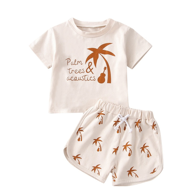 Summer Palms Trees  Boys 2pc Beachwear Cotton Set
