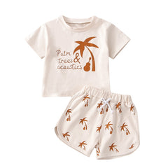 Summer Palms Trees  Boys 2pc Beachwear Cotton Set