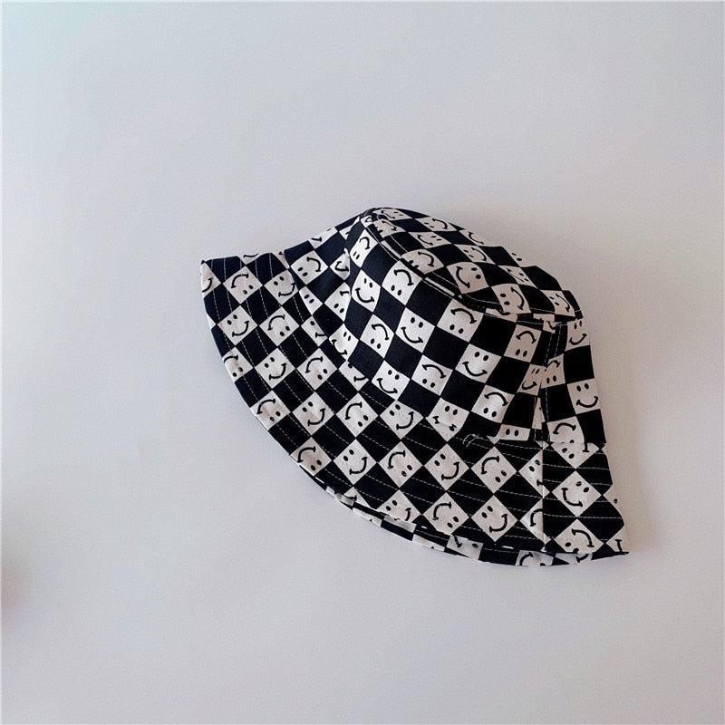 Summer Outdoor Shading Checkered Bucket Shading Hat for Boys/ Girls