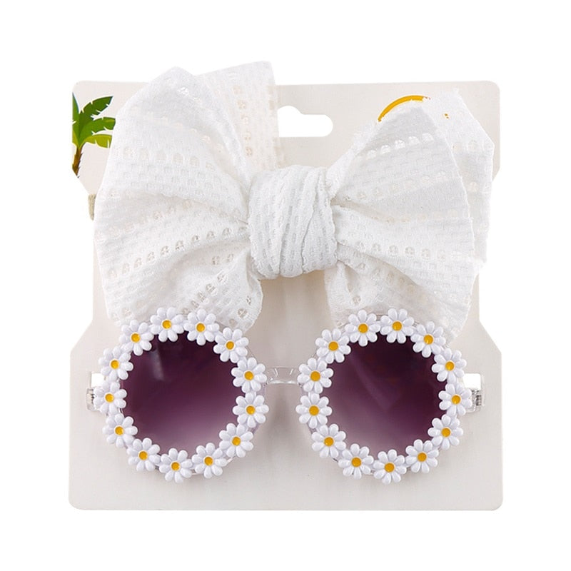 Girls Summer Soft Bows Headband +Sunglasses Sunglasses Accessories