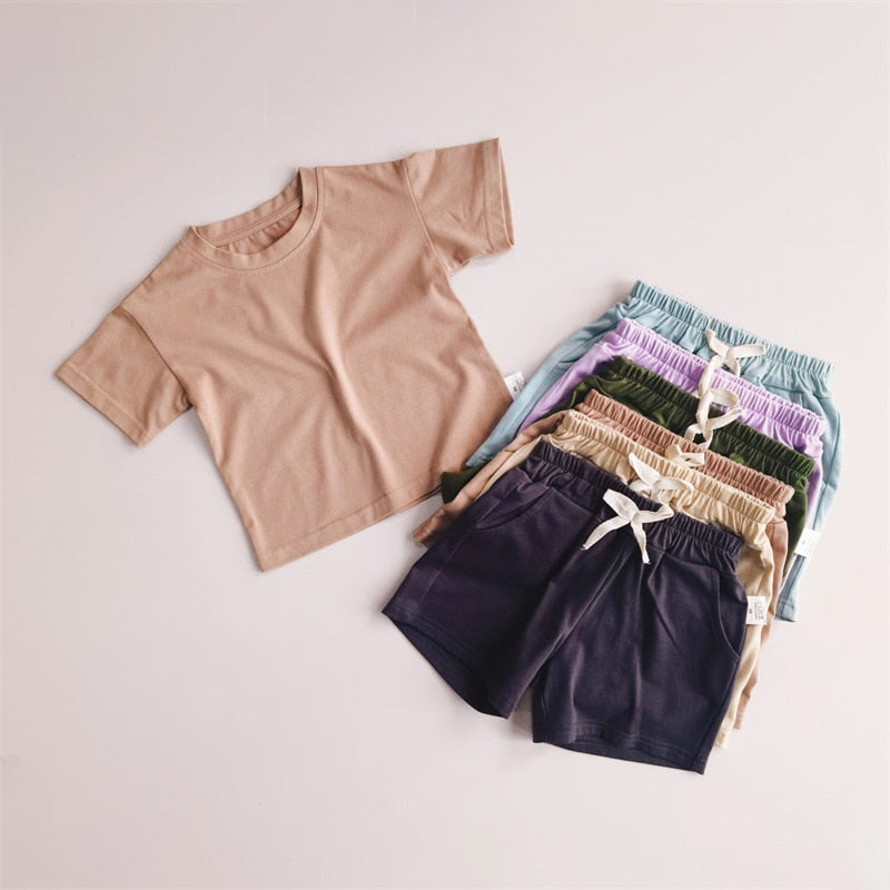 Cozy Kids Matching Everyday Neutrals 2pc Set For Boy/ Girls T-Shirt Shorts