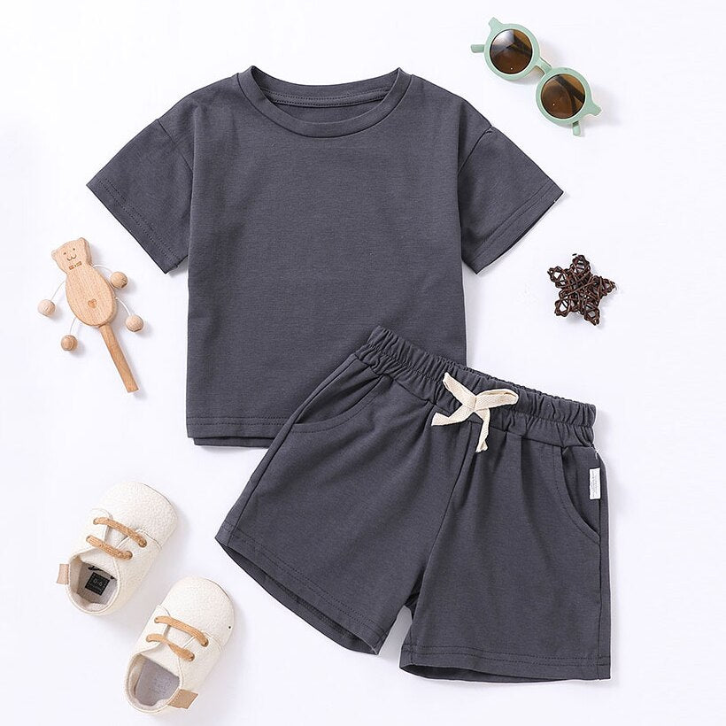 Cozy Kids Matching Everyday Neutrals 2pc Set For Boy/ Girls T-Shirt Shorts