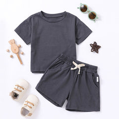 Cozy Kids Matching Everyday Neutrals 2pc Set For Boy/ Girls T-Shirt Shorts