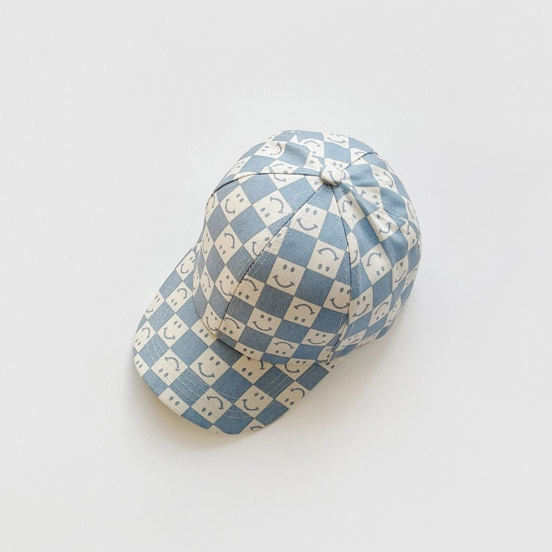 Cozy Kids Checkered Smiles cartoon Baseball HatsFor Kids Boys/ Girls