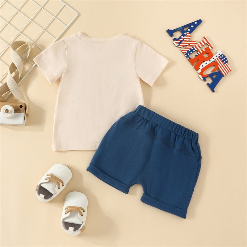 Independence Day Boys Summer Fashion Short Sleeve T-shirts+Shorts Set