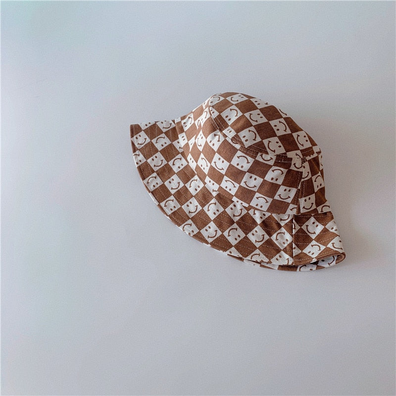 Summer Outdoor Shading Checkered Bucket Shading Hat for Boys/ Girls