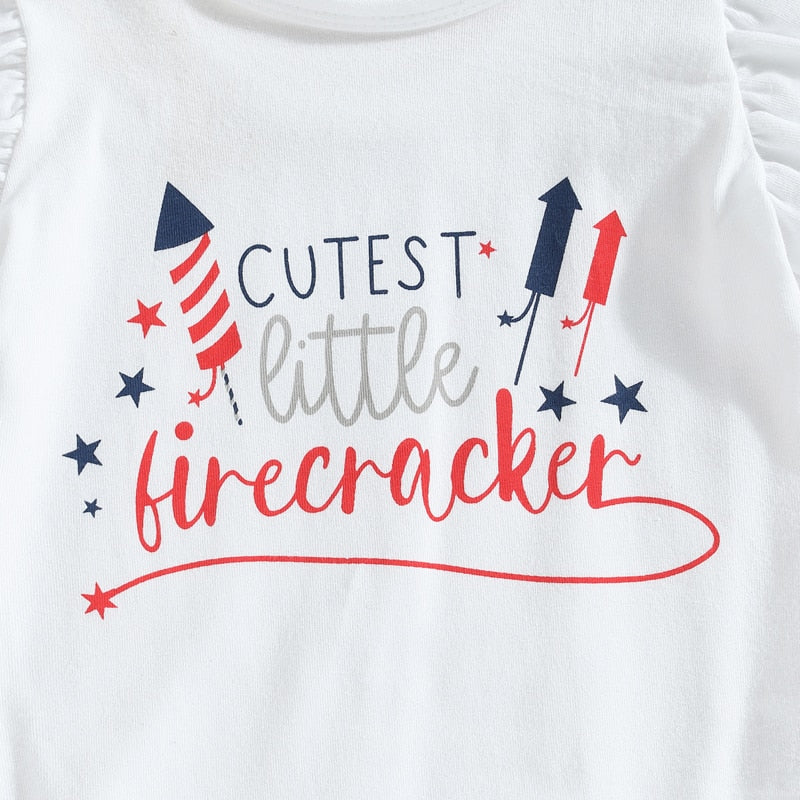 Independence Day Baby Girls Clothes Romper Star Stripe Print Layer Ruffles Flare Pants Outfit