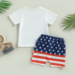 Independence Day Toddler Boys Stars Stripes Short Sleeve T-shirts Casual Elastic Shorts Sets