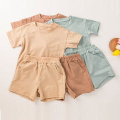 Cozy Kids Matching Everyday Neutrals 2pc Set For Boy/ Girls T-Shirt Shorts