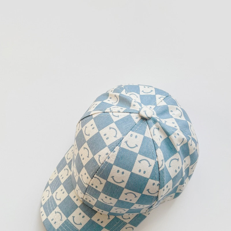 Cozy Kids Checkered Smiles cartoon Baseball HatsFor Kids Boys/ Girls