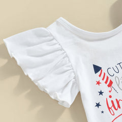 Independence Day Baby Girls Clothes Romper Star Stripe Print Layer Ruffles Flare Pants Outfit