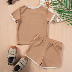 NEW! Children's Ribbed Solid Neutrals Boys Girls Everyday Casual T-shirts+Shorts Clothes Sets