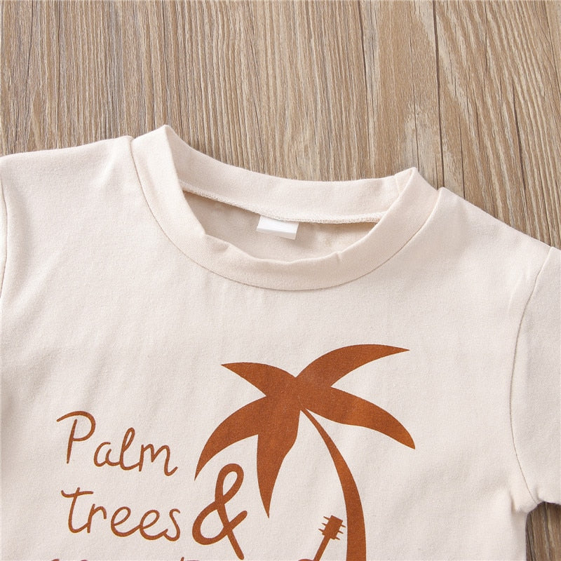 Summer Palms Trees  Boys 2pc Beachwear Cotton Set