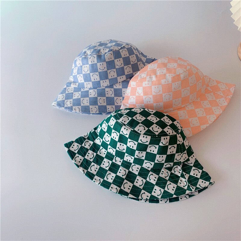 Summer Outdoor Shading Checkered Bucket Shading Hat for Boys/ Girls
