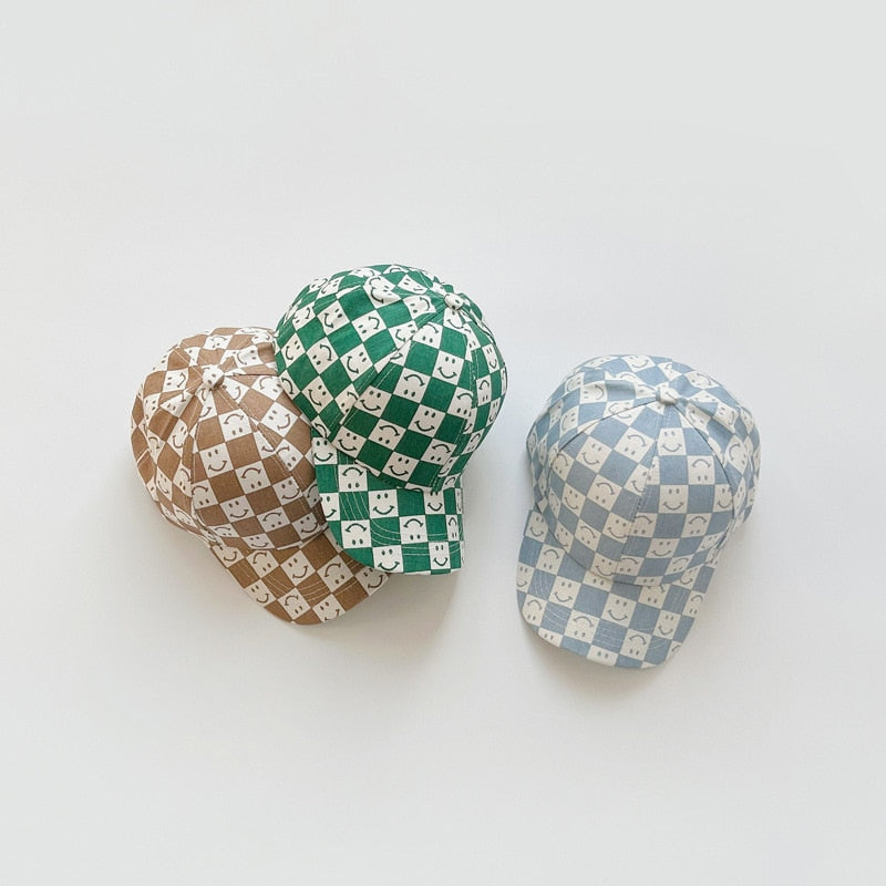 Cozy Kids Checkered Smiles cartoon Baseball HatsFor Kids Boys/ Girls