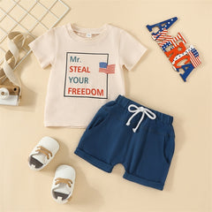 Independence Day Boys Summer Fashion Short Sleeve T-shirts+Shorts Set