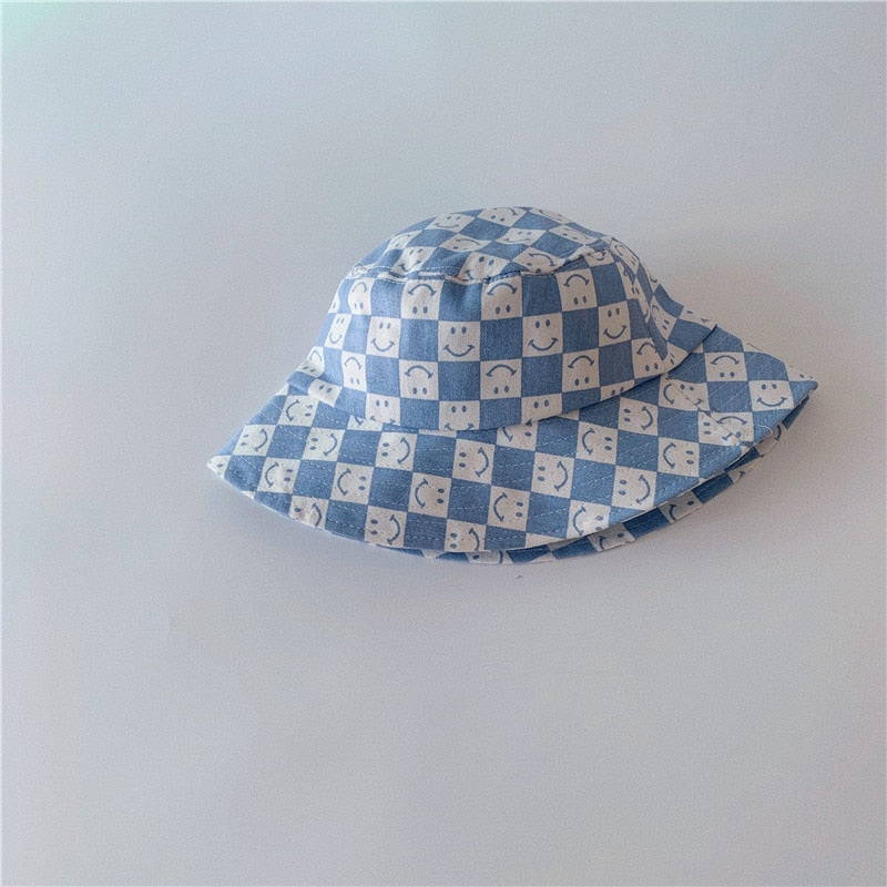 Summer Outdoor Shading Checkered Bucket Shading Hat for Boys/ Girls
