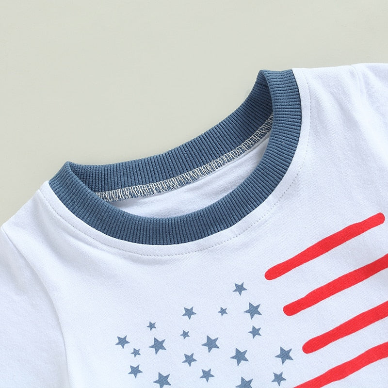 Independence Day Toddler Boys Stars Stripes Short Sleeve T-shirts Casual Elastic Shorts Sets