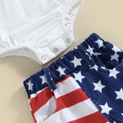 Independence Day Baby Girls Clothes Romper Star Stripe Print Layer Ruffles Flare Pants Outfit