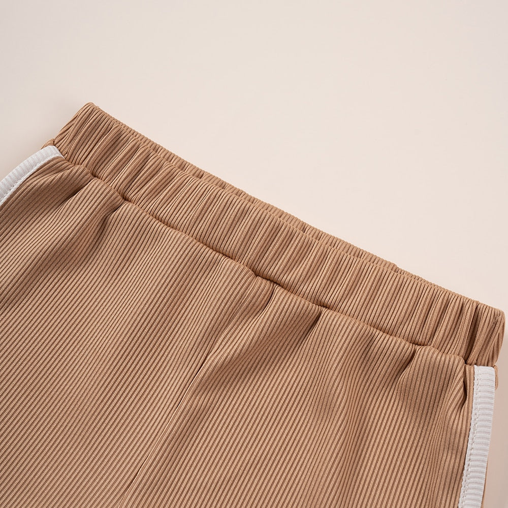 NEW! Children's Ribbed Solid Neutrals Boys Girls Everyday Casual T-shirts+Shorts Clothes Sets
