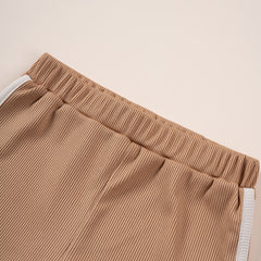 NEW! Children's Ribbed Solid Neutrals Boys Girls Everyday Casual T-shirts+Shorts Clothes Sets