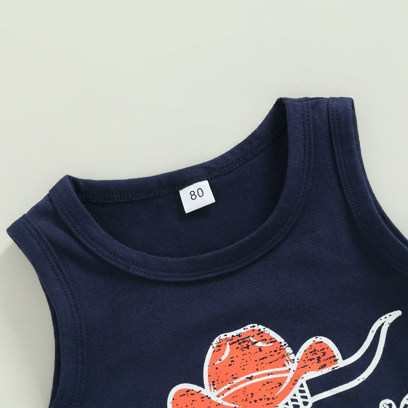 Boys Little Man Cattle Set Letter Print Sleeveless 2pc Tops+Shorts