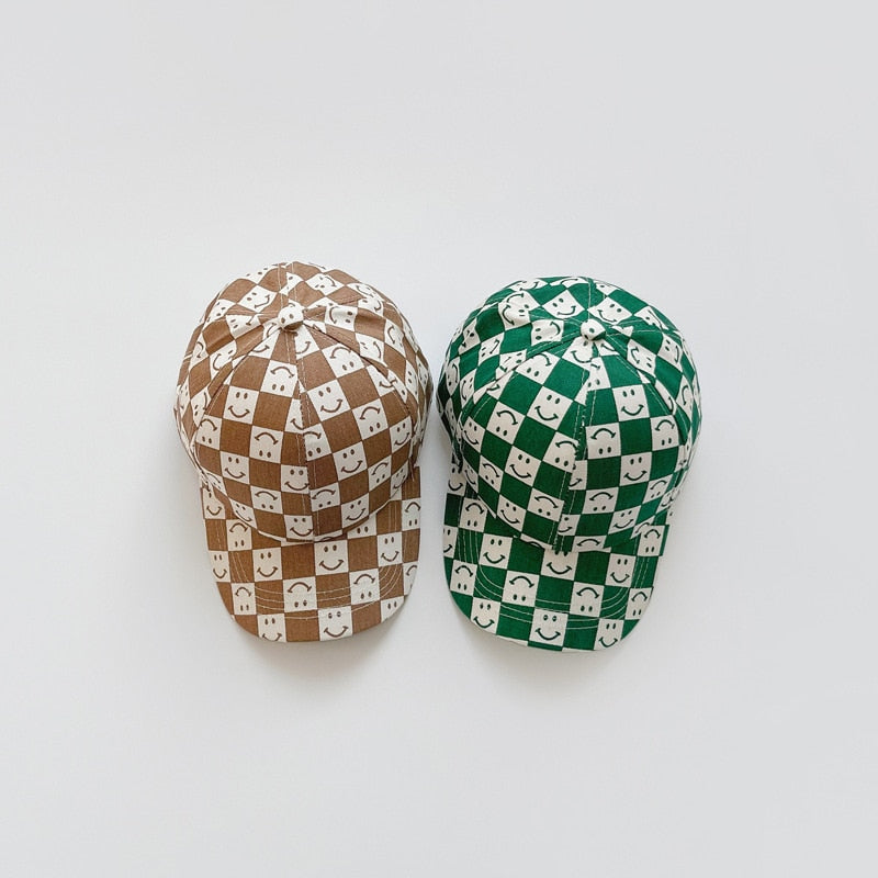 Cozy Kids Checkered Smiles cartoon Baseball HatsFor Kids Boys/ Girls