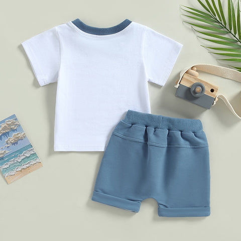 Independence Day Toddler Boys Stars Stripes Short Sleeve T-shirts Casual Elastic Shorts Sets
