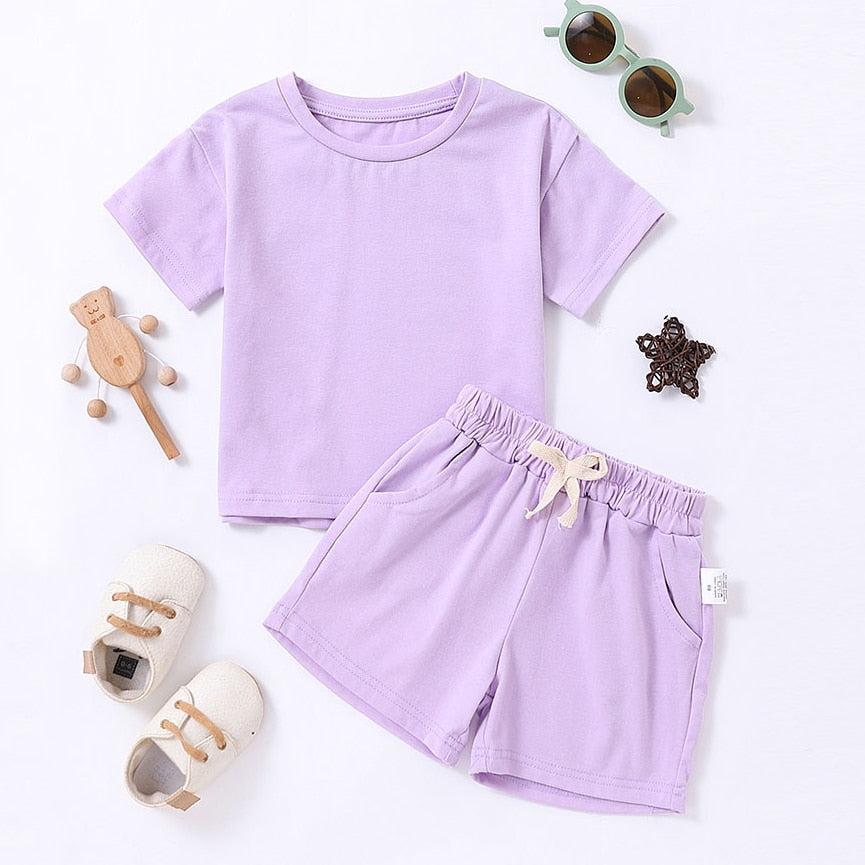 Cozy Kids Matching Everyday Neutrals 2pc Set For Boy/ Girls T-Shirt Shorts