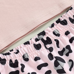 Children Girls Groovy Print Short Sleeve T-shirts+Leopard Print Flare Long Pants