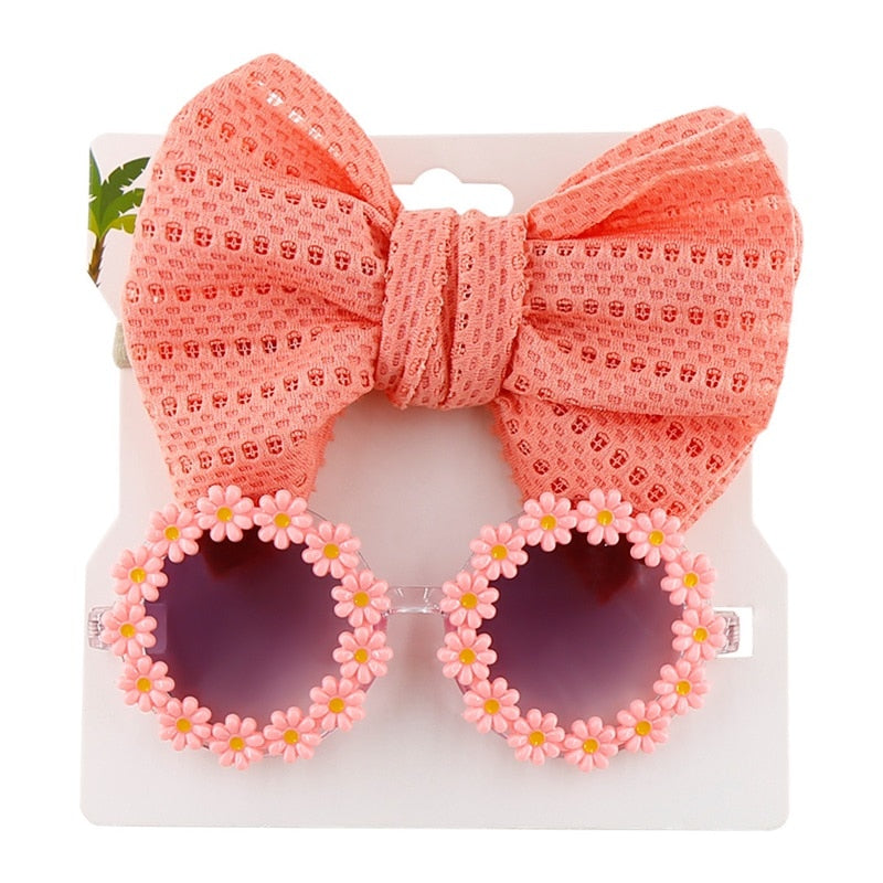 Girls Summer Soft Bows Headband +Sunglasses Sunglasses Accessories