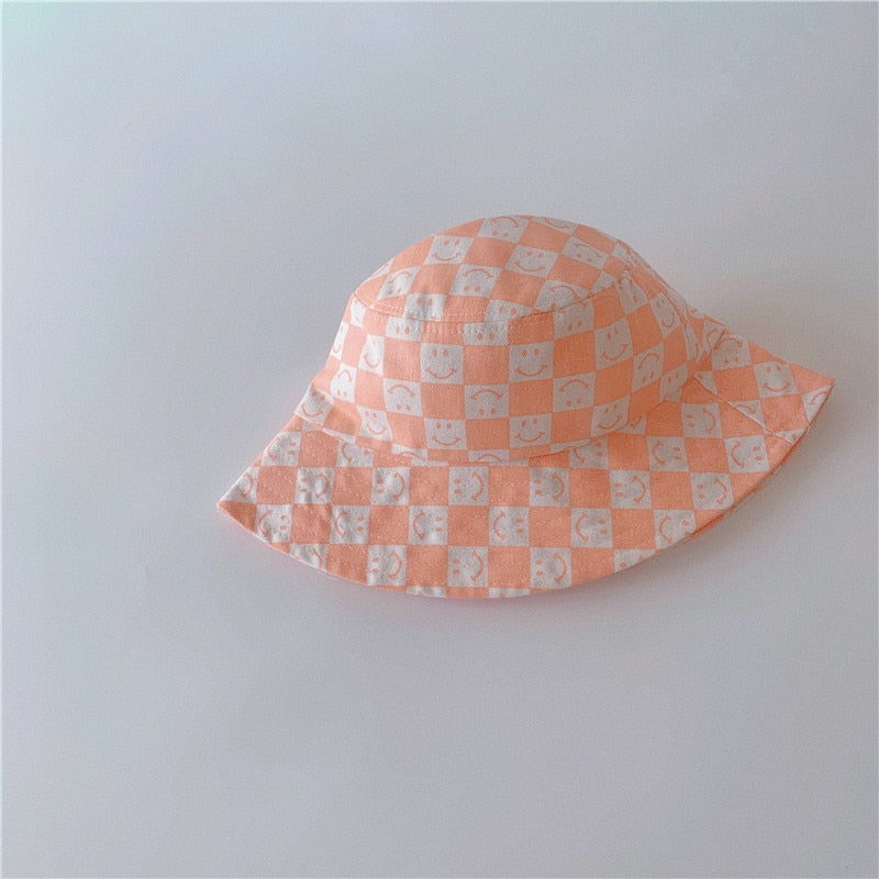 Summer Outdoor Shading Checkered Bucket Shading Hat for Boys/ Girls