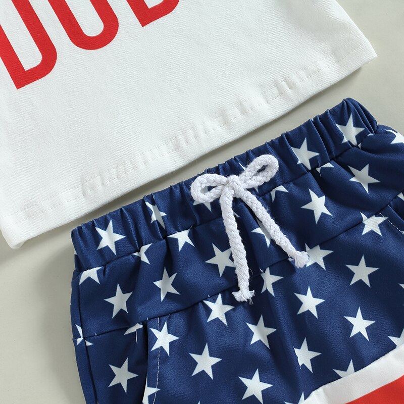 Independence Day Toddler Boys Stars Stripes Short Sleeve T-shirts Casual Elastic Shorts Sets