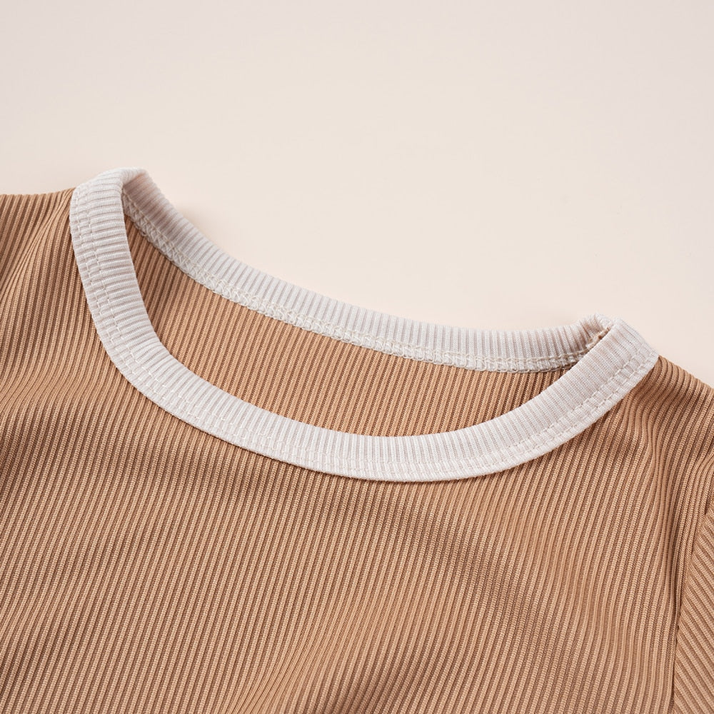 NEW! Children's Ribbed Solid Neutrals Boys Girls Everyday Casual T-shirts+Shorts Clothes Sets