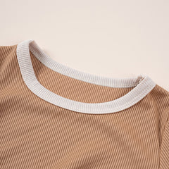 NEW! Children's Ribbed Solid Neutrals Boys Girls Everyday Casual T-shirts+Shorts Clothes Sets