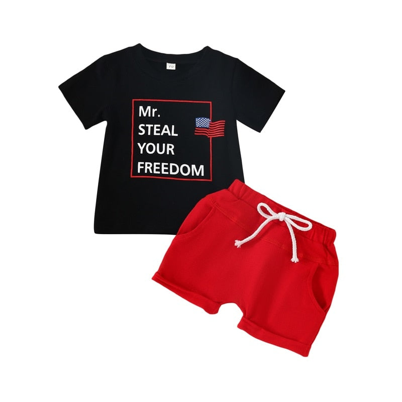 Independence Day Boys Summer Fashion Short Sleeve T-shirts+Shorts Set