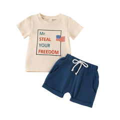 Independence Day Boys Summer Fashion Short Sleeve T-shirts+Shorts Set