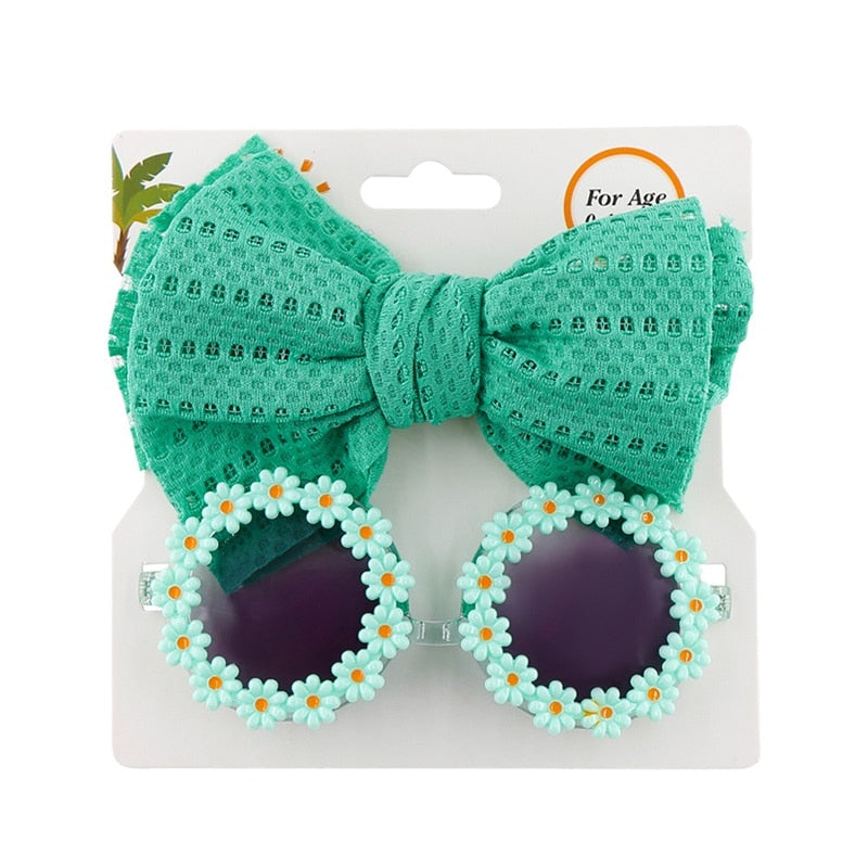 Girls Summer Soft Bows Headband +Sunglasses Sunglasses Accessories